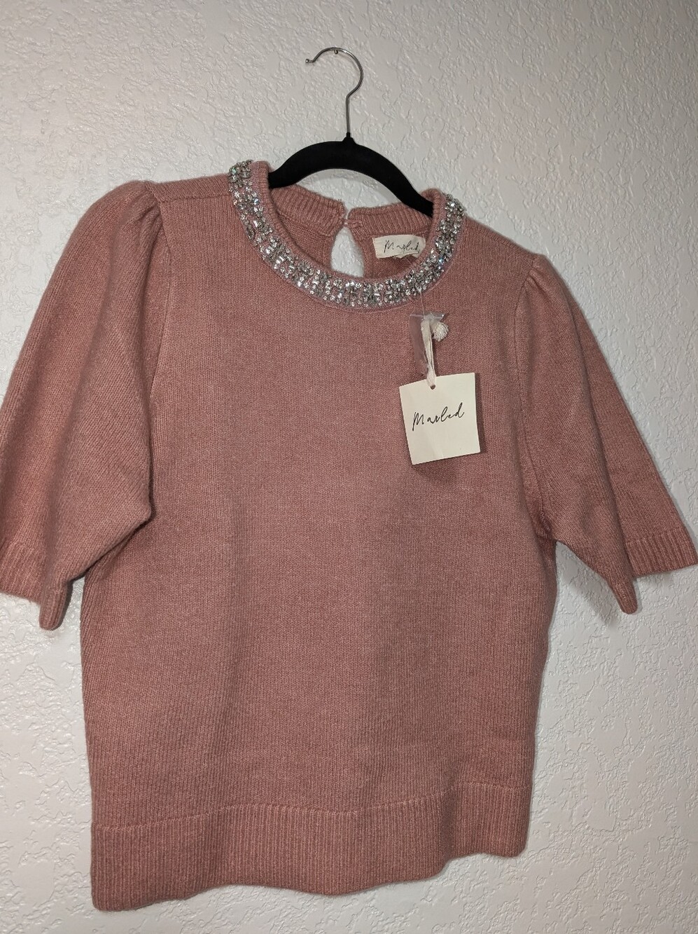 Pink Jeweled Crewneck Sweater